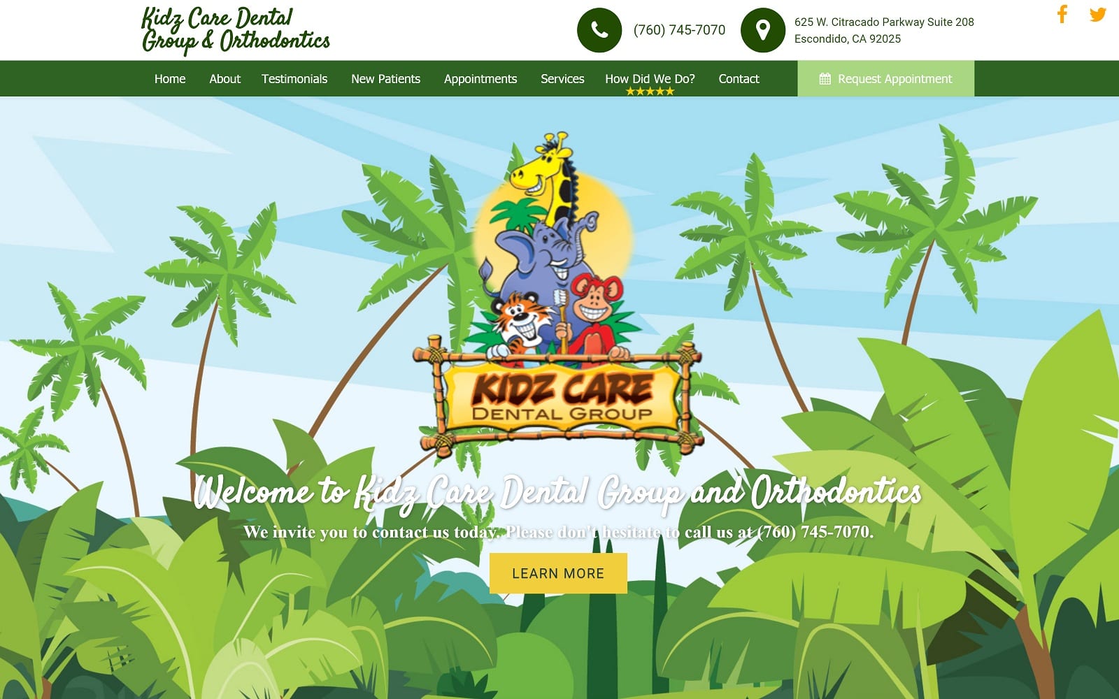 The Screenshot of Kidz Care Dental Corporation kidzcaredental.com Website