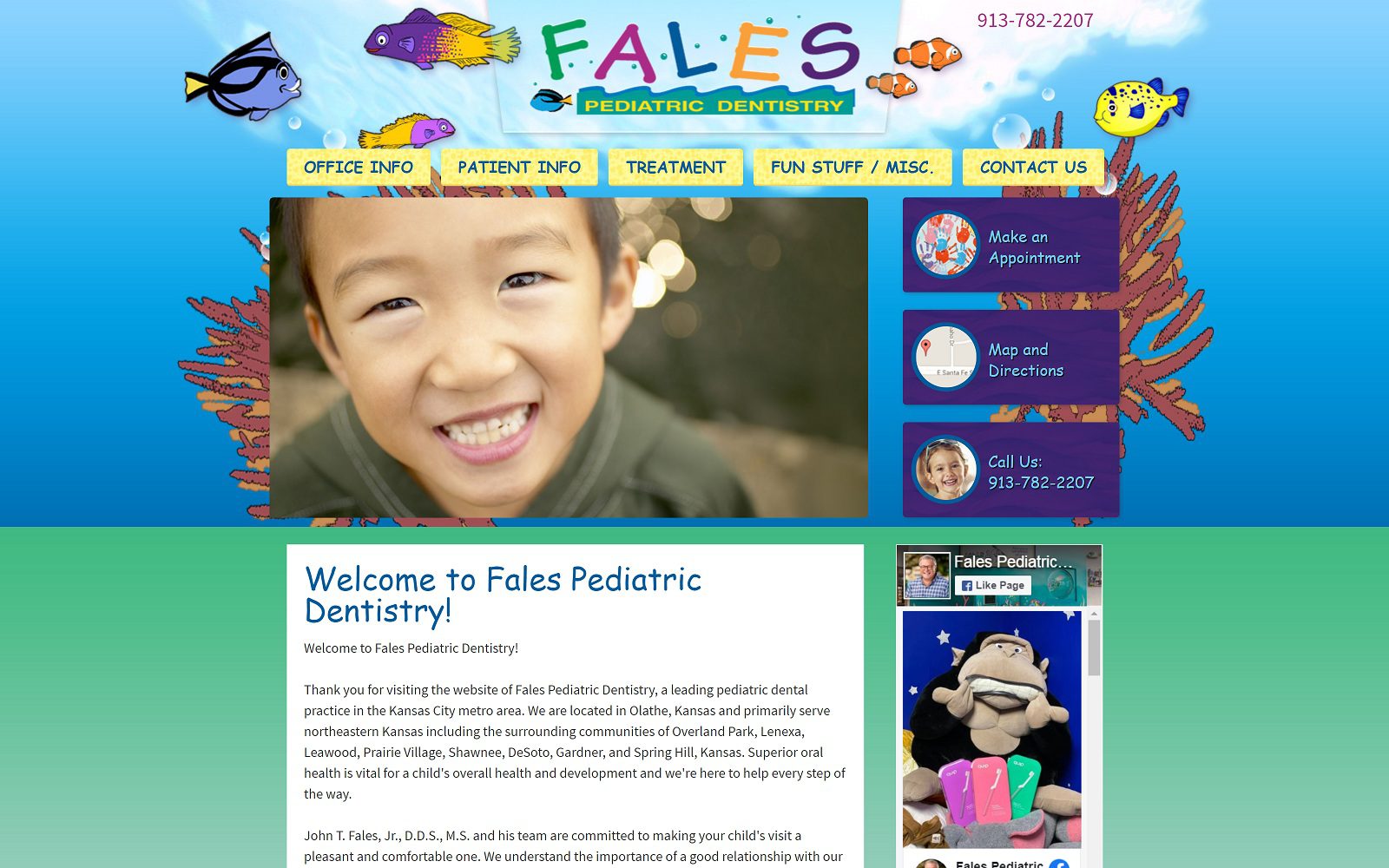 The Screenshot of Fales Pediatric Dentistry PA kidzdentist.com Dr. John T. Fales, Jr. Website