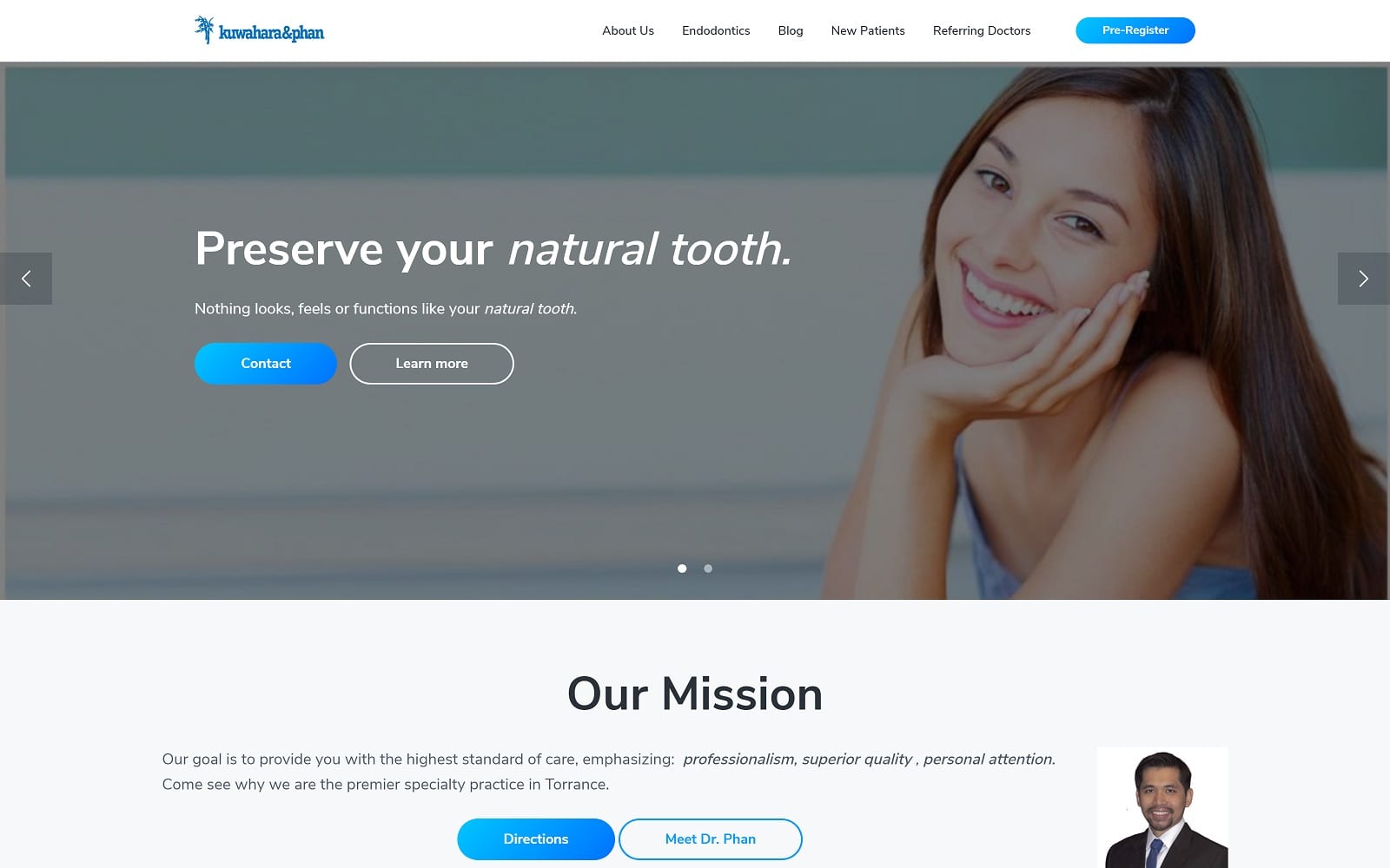 The Screenshot of Kuwahara and Phan Endodontics - Torrance Root Canal Center kuwahara-phan.com Website
