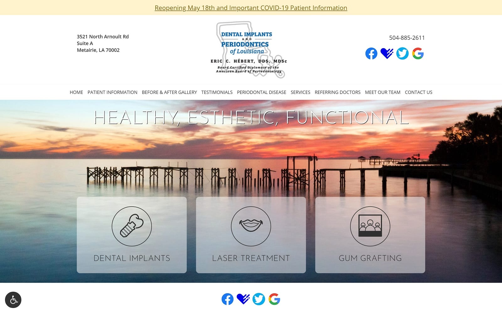 The Screenshot of Dental Implants and Periodontics of Louisiana ladentalimplantsandperio.com Dr. Eric Hébert Website