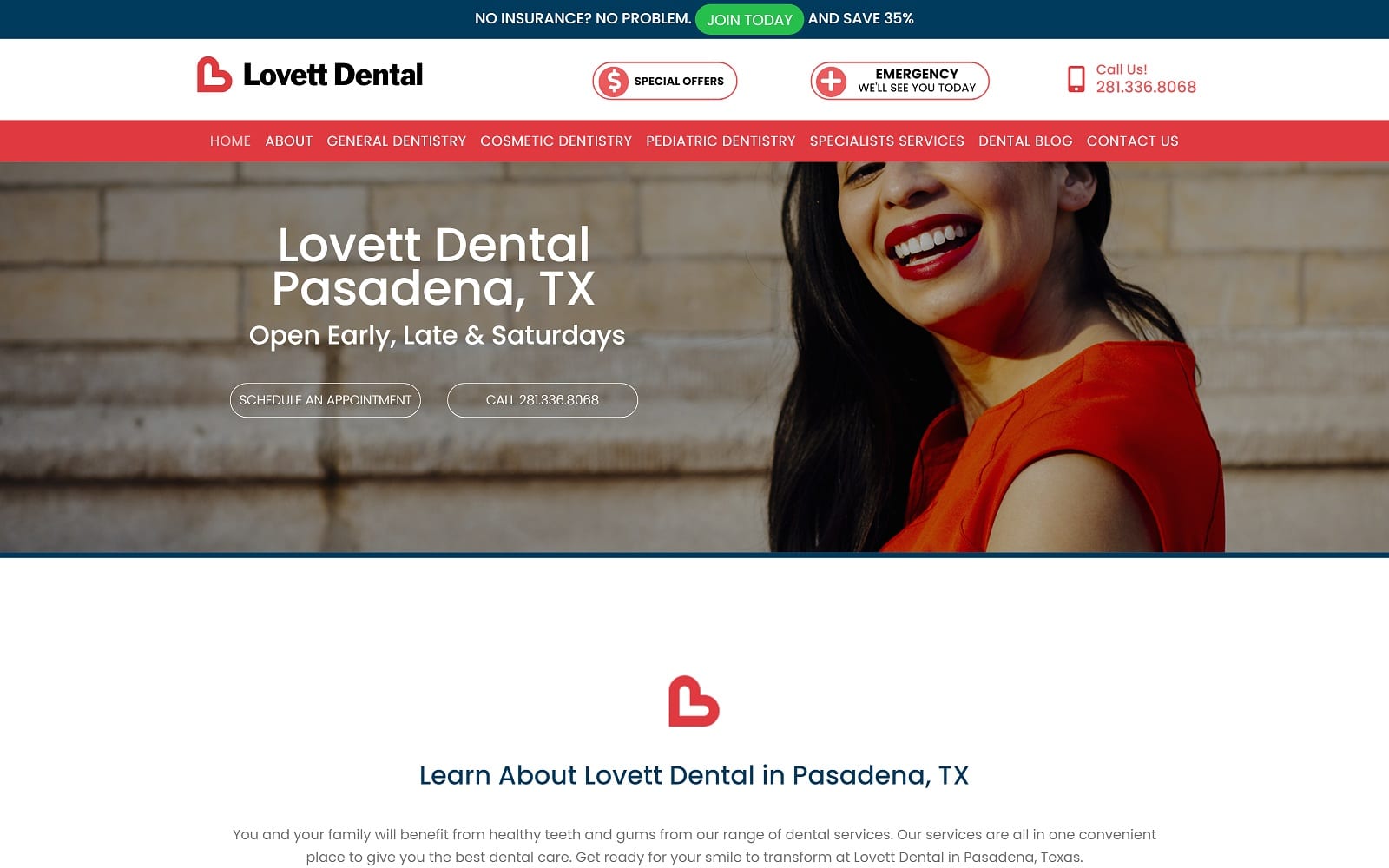 The Screenshot of Lovett Dental Pasadena lovettdentistrypasadena.com Website