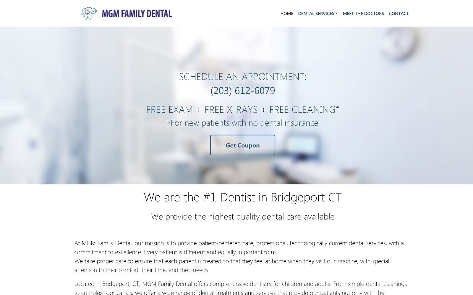 The Screenshot of MGM Family Dental mgmfamilydental.com Website
