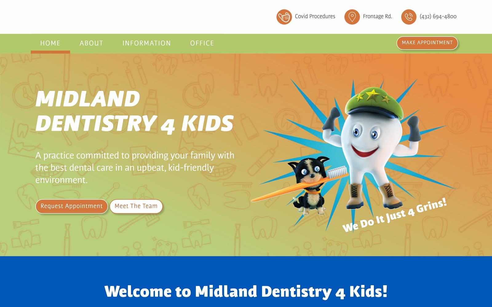 The Screenshot of Midland Dentistry 4 Kids midlanddentistry4kids.com Website