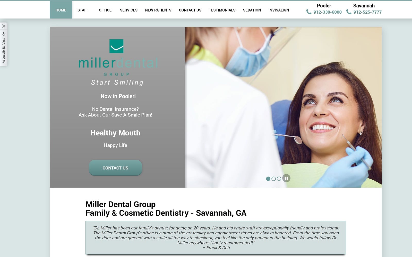 The Screenshot of Miller Dental Group-Robert B. Miller, DMD millerdentalgroup.com Website