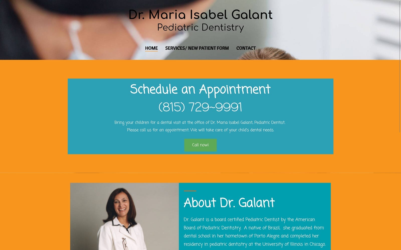 The Screenshot of Dr. Maria I. Galant, DDS momdentistforkids.com Website