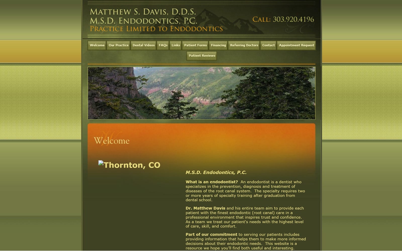 The Screenshot of MSD Endodontics Dr. Matthew Davis msdendodontics.com Website