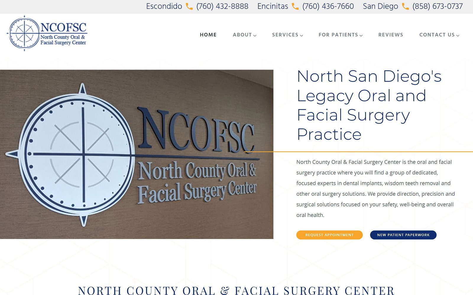 The Screenshot of North County Oral & Facial Surgery Center ncofsc.com Website
