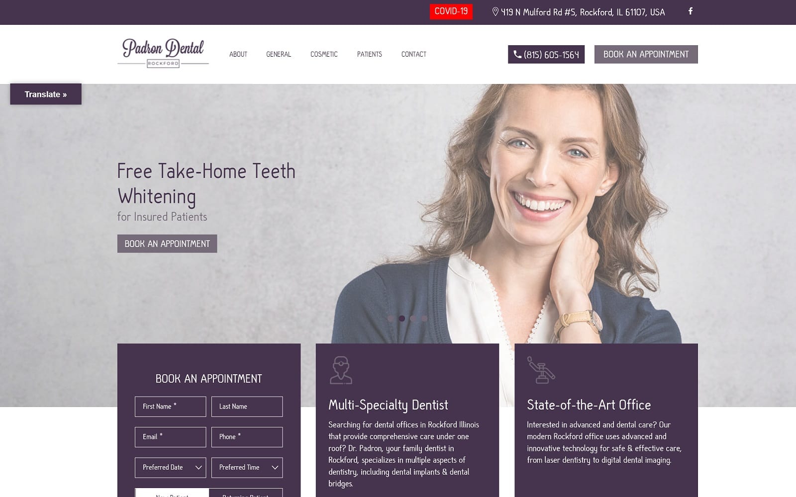 The Screenshot of Padron Dental padrondental.com Website