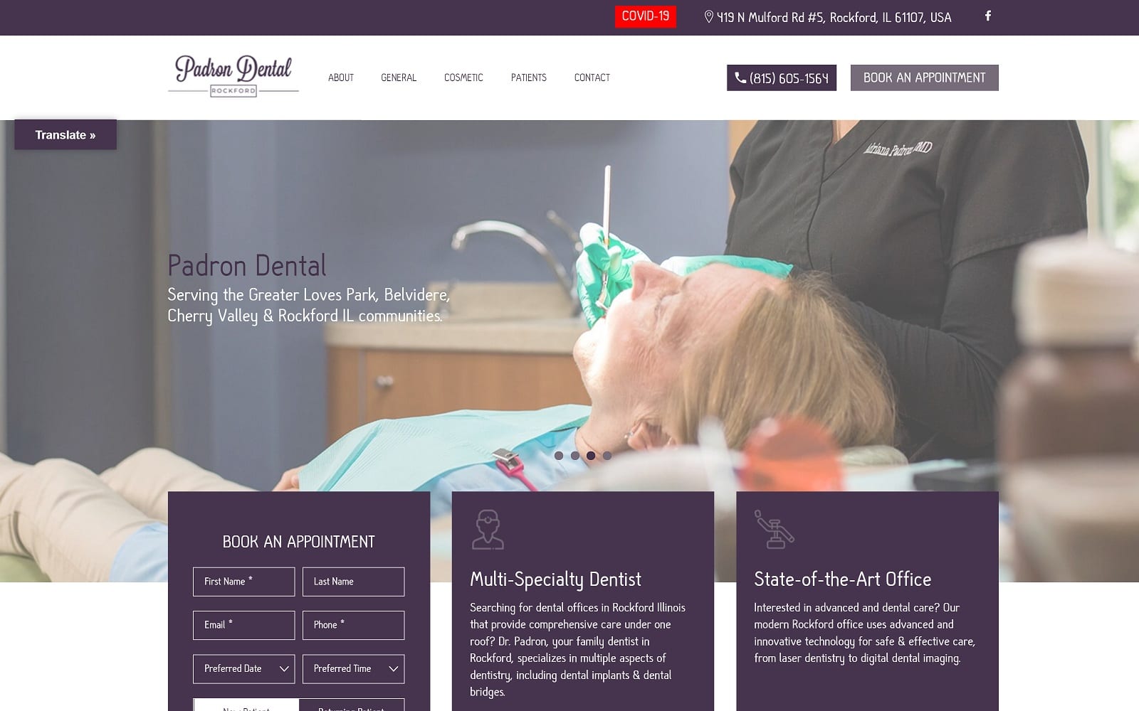 The Screenshot of Padron Dental padrondental.com Website