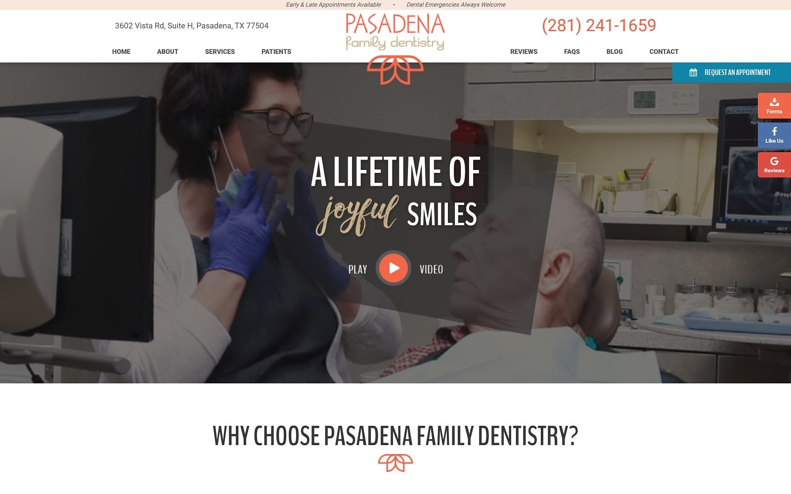 The Screenshot of Pasadena Family Dentistry pasadenafamilydentistry.com Website