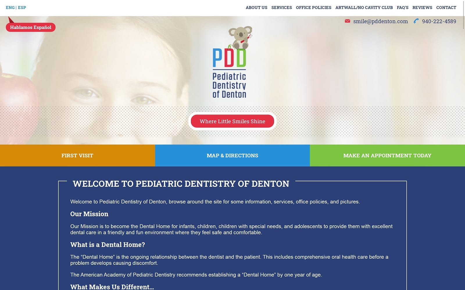 The Screenshot of Pediatric Dentistry of Denton pddenton.com Website