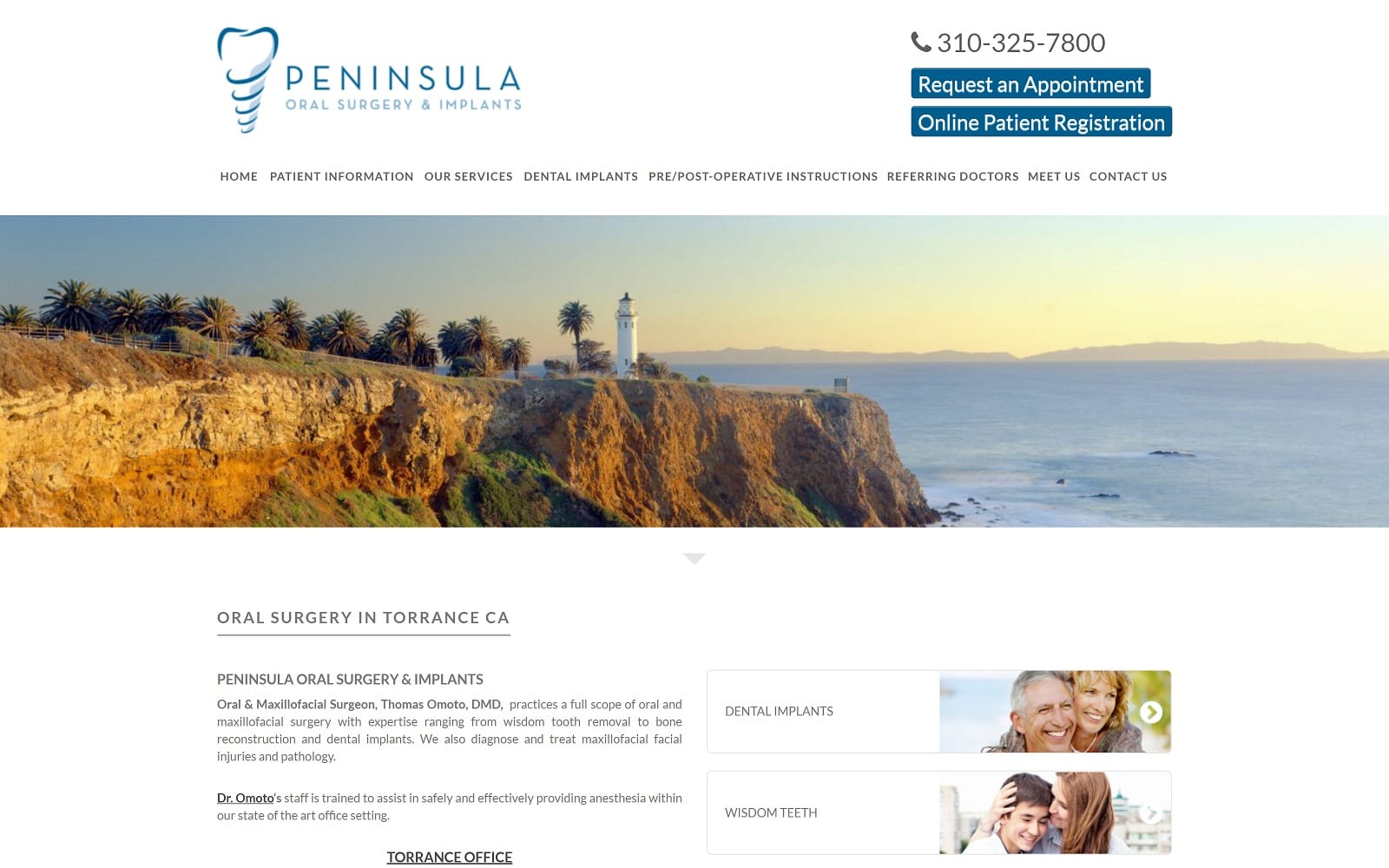 The Screenshot of Peninsula Oral Surgery & Implants peninsulaos.com Dr. Thomas OmotoWebsite