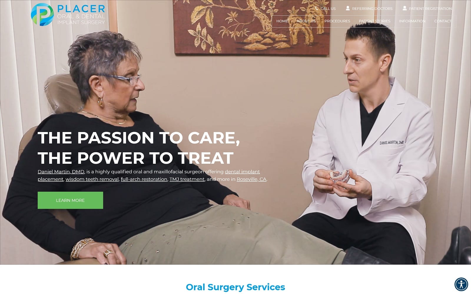 The Screenshot of Placer Oral & Dental Implant Surgery: Dr. Daniel Martin placeromfs.com Website
