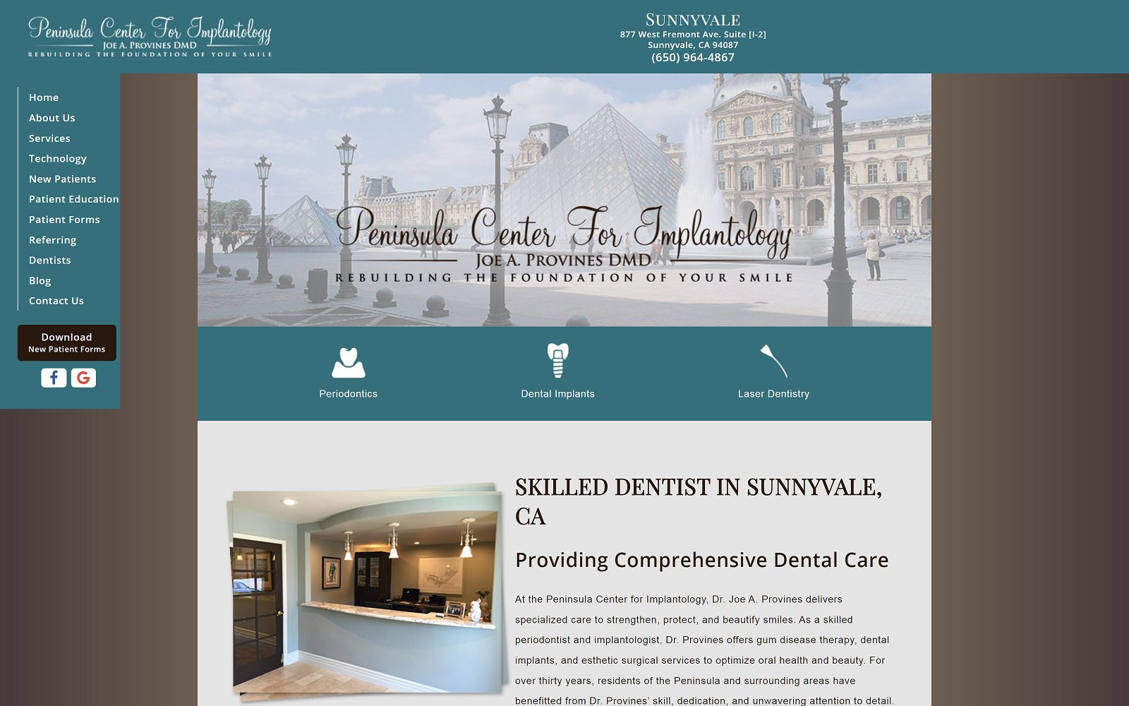 The Screenshot of Peninsula Center for Implantology provinespcfi.com Dr. Joe A. Provines Website