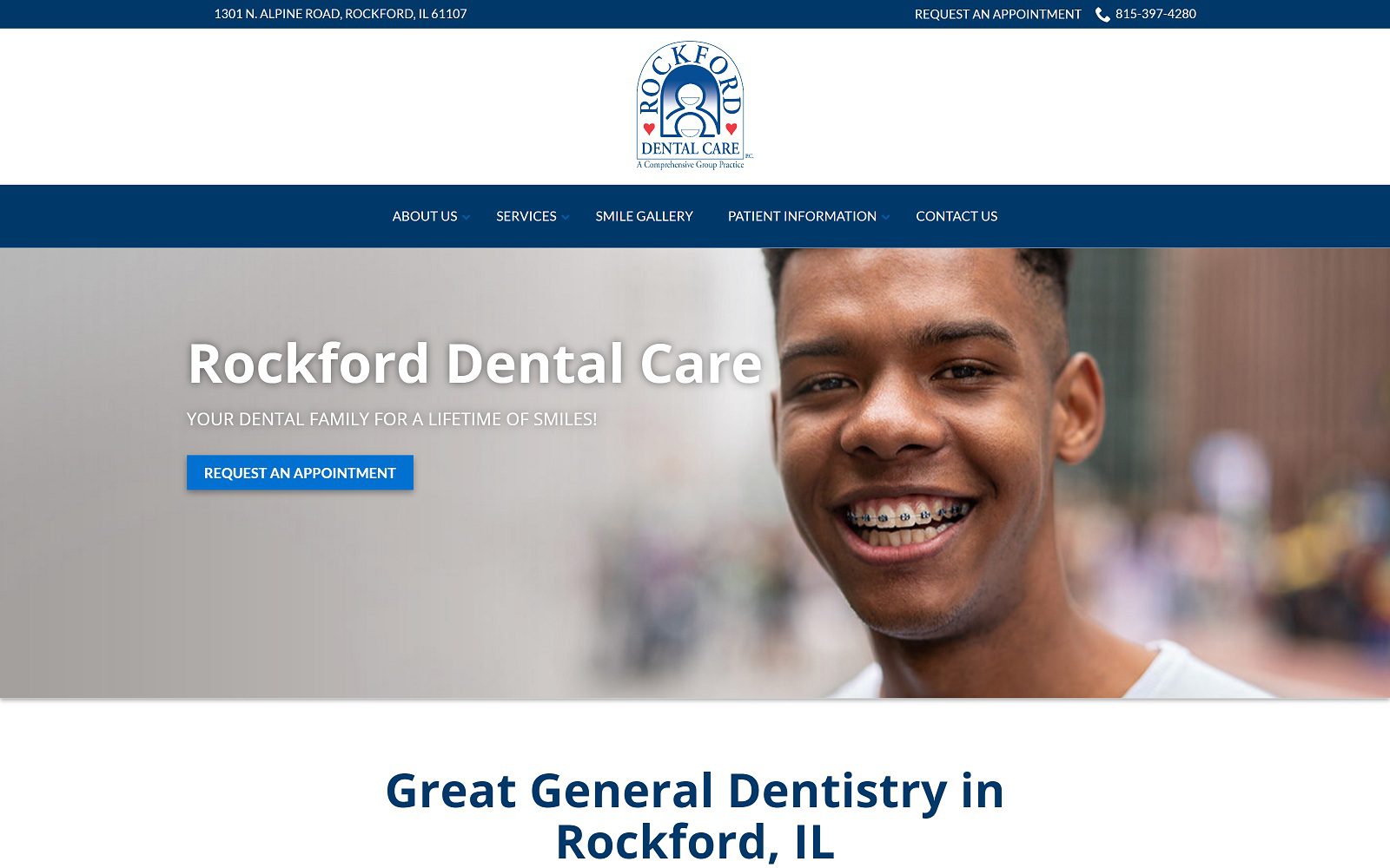 The Screenshot of Rockford Dental Care rockforddental.net Website