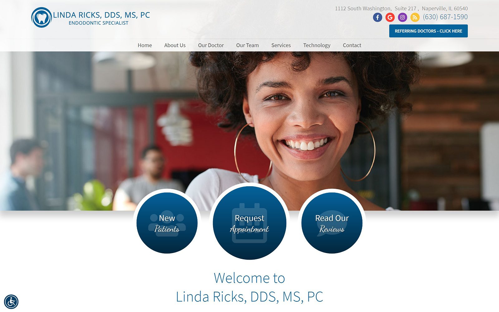 The Screenshot of Linda Ricks, DDS, MS, PC rootcanal-naperville.com Website
