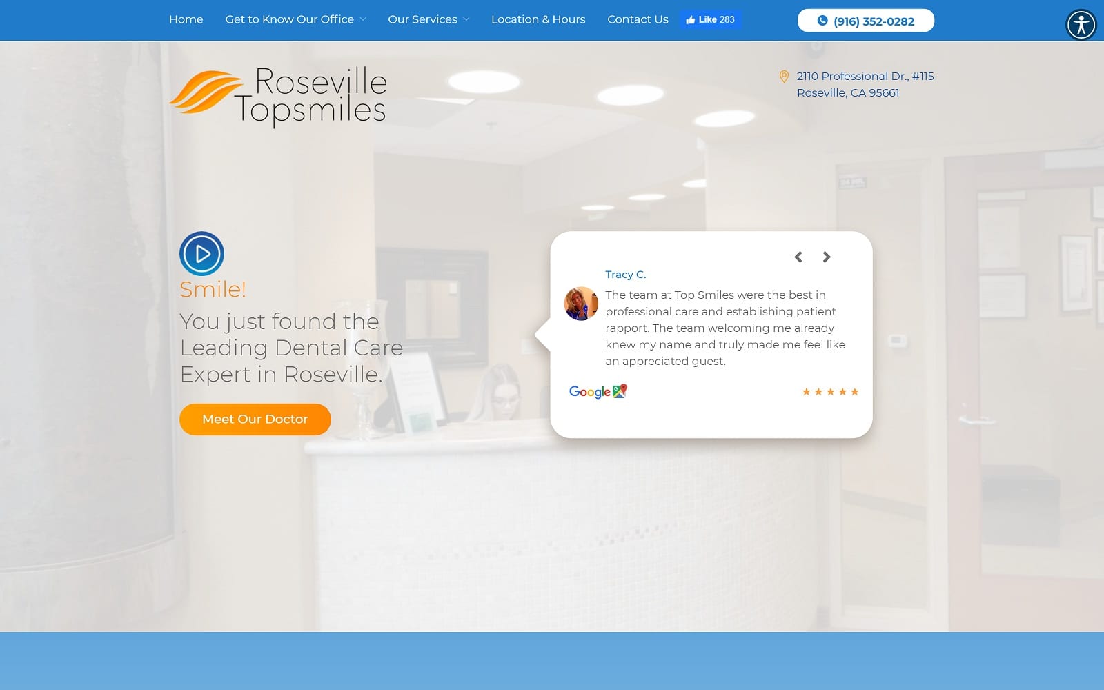 The Screenshot of Roseville Topsmiles: Dentist in Roseville rosevilletopsmiles.com Website