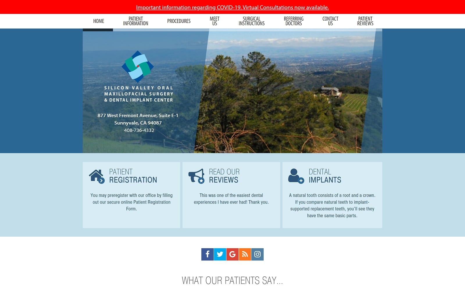 The Screenshot of Silicon Valley Oral & Maxillofacial Surgery siliconvalleyoms.com Website