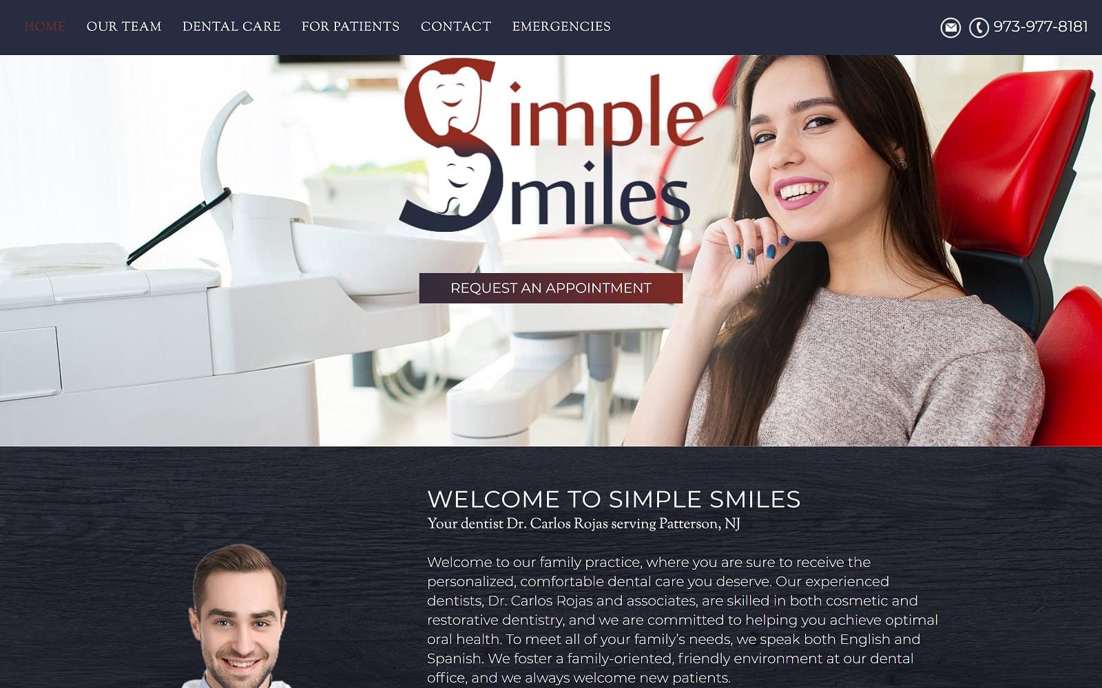 The Screenshot of Simple Smiles Dentistry simplesmilesdentistry.com Dr. Carlos Rojas Website