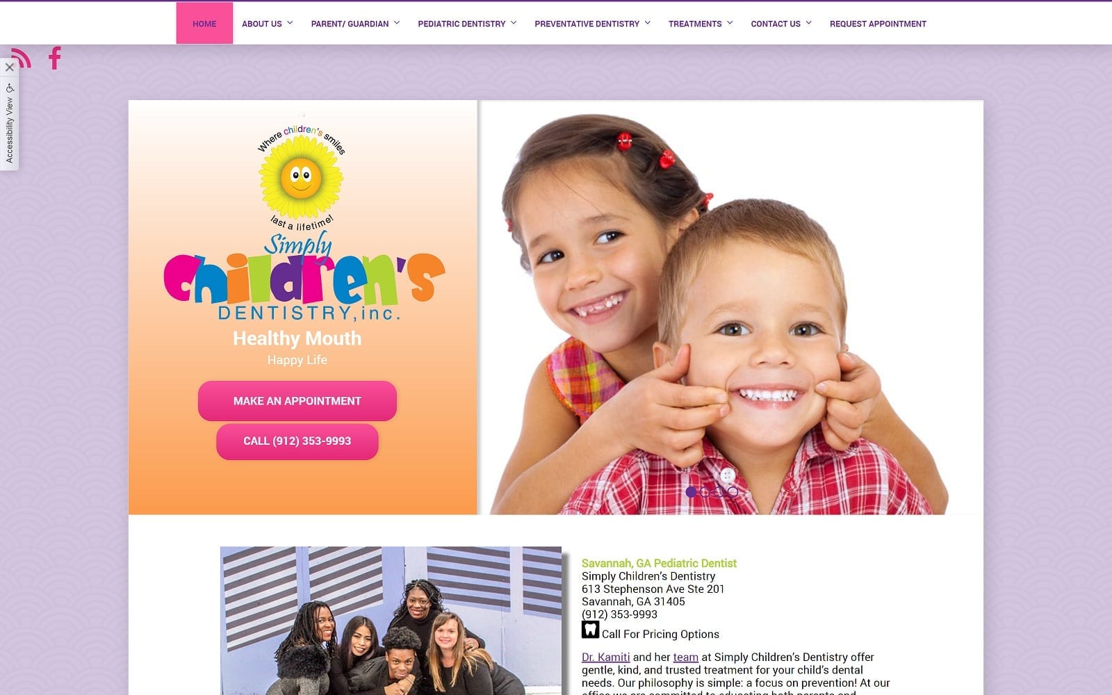 The Screenshot of Simply Children's Dentistry simplychildrens.com Dr. Kamiti Website