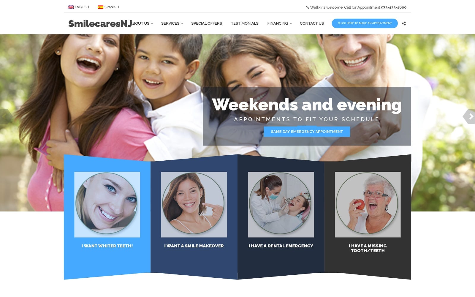 The Screenshot of Smile Cares Family Dentistry smilecaresnj.com Website