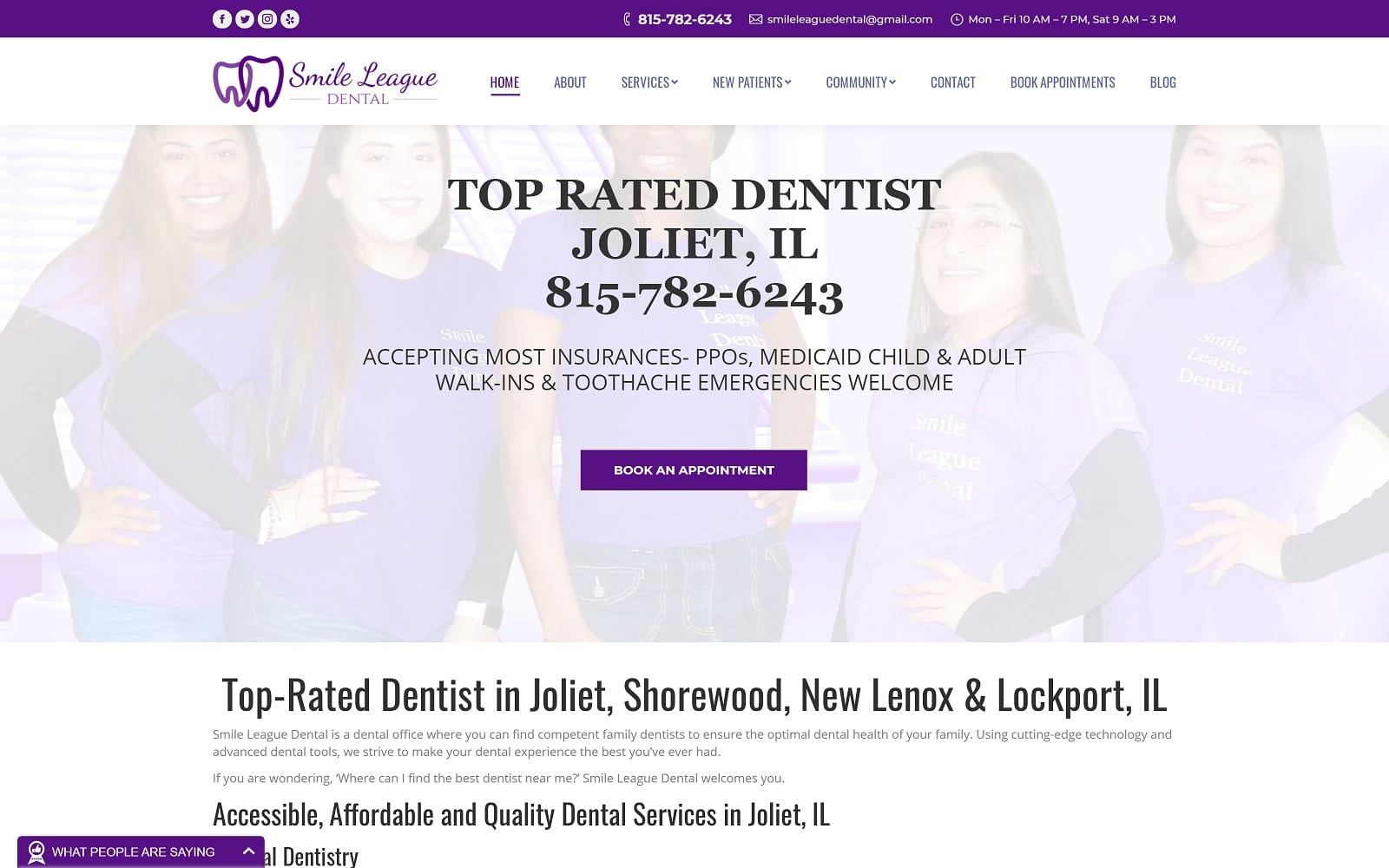 The Screenshot of Smile League Dental Website