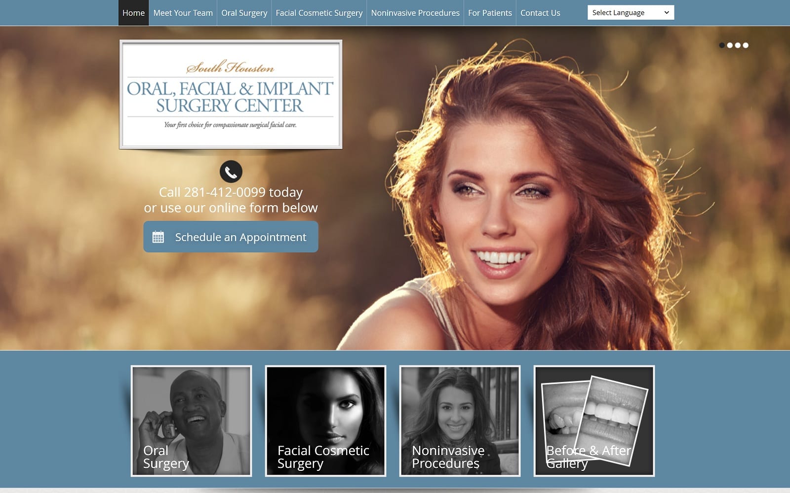 The Screenshot of South Houston Oral, Facial & Implant Surgery Center sohoustonfacial.com Dr. Luis T. Craig Website