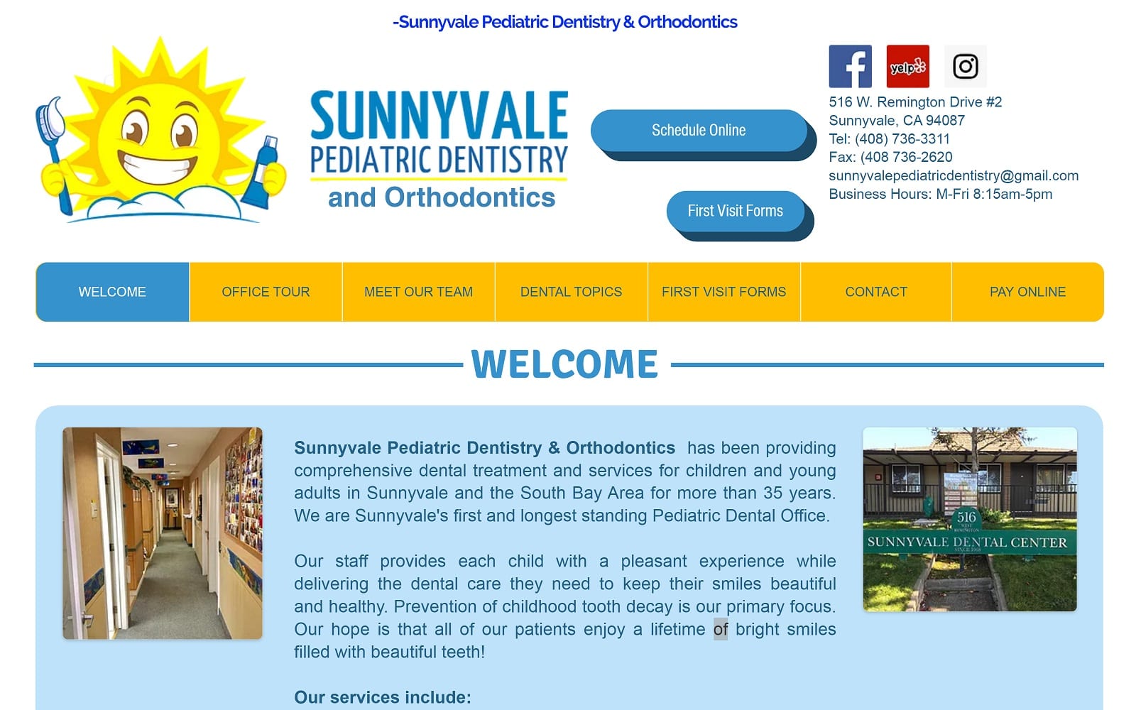 The Screenshot of Sunnyvale Pediatric Dentistry sunnyvalepediatricdentistry.com Website