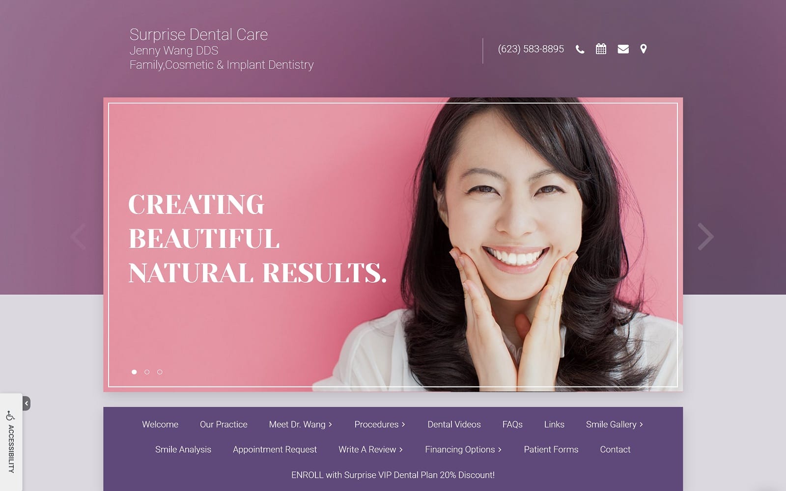 The Screenshot of Surprise Dental Care - Dr. Jenny V. Wang, DDS surprisedentalcare.com Website