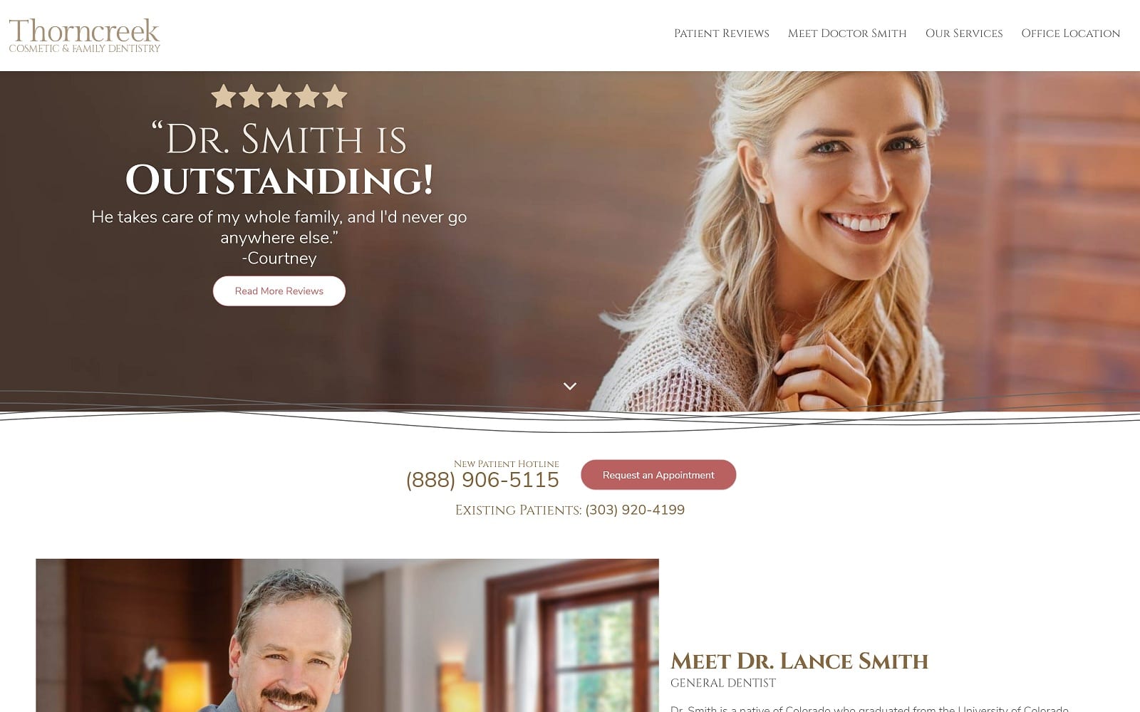 The Screenshot of Thorncreek Cosmetic & Family Dentistry; Lance E. Smith, DDS thorncreekcosmeticdentistry.com Website