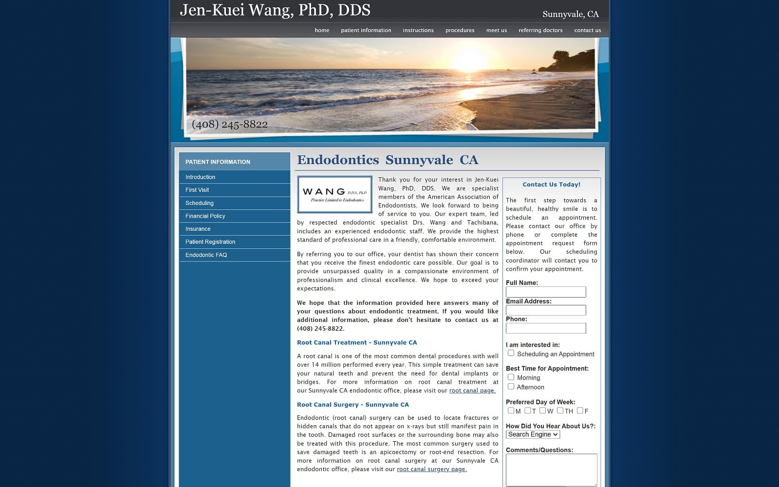 The Screenshot of Jen Kuei Wang DDS wangendodontics.com Website