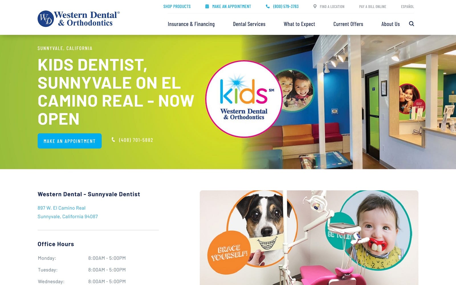The Screenshot of Western Dental Kids westerndental.com/en-us/find-a-location/california/sunnyvale/897-w-el-camino-real Website