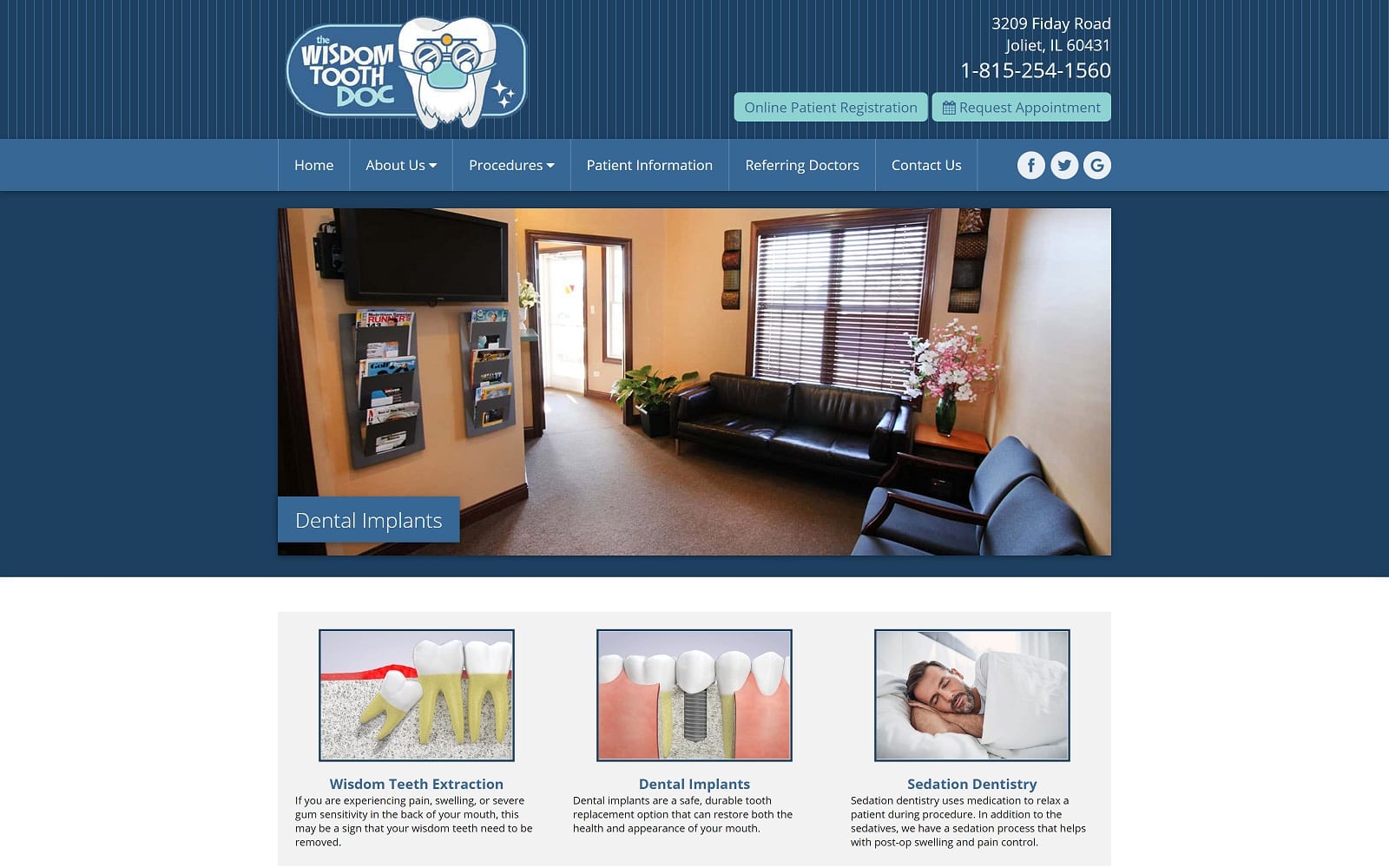 The Screenshot of The Centre for Oral Surgery in Joliet wisdomteethjoliet.com Website
