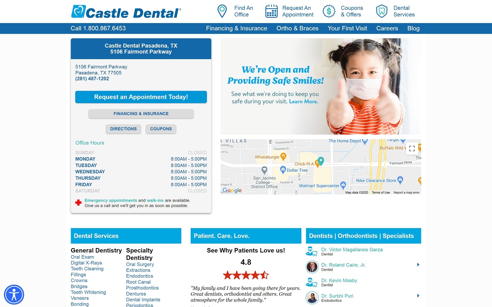 The Screenshot of Castle Dental castledental.com/dentist-near-me/pasadena-dentist/31370 Website
 