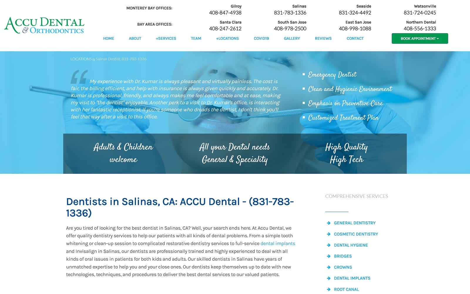 The Screenshot of ACCU Dental - Salinas accu-dental.com/salinas#salinas Website
