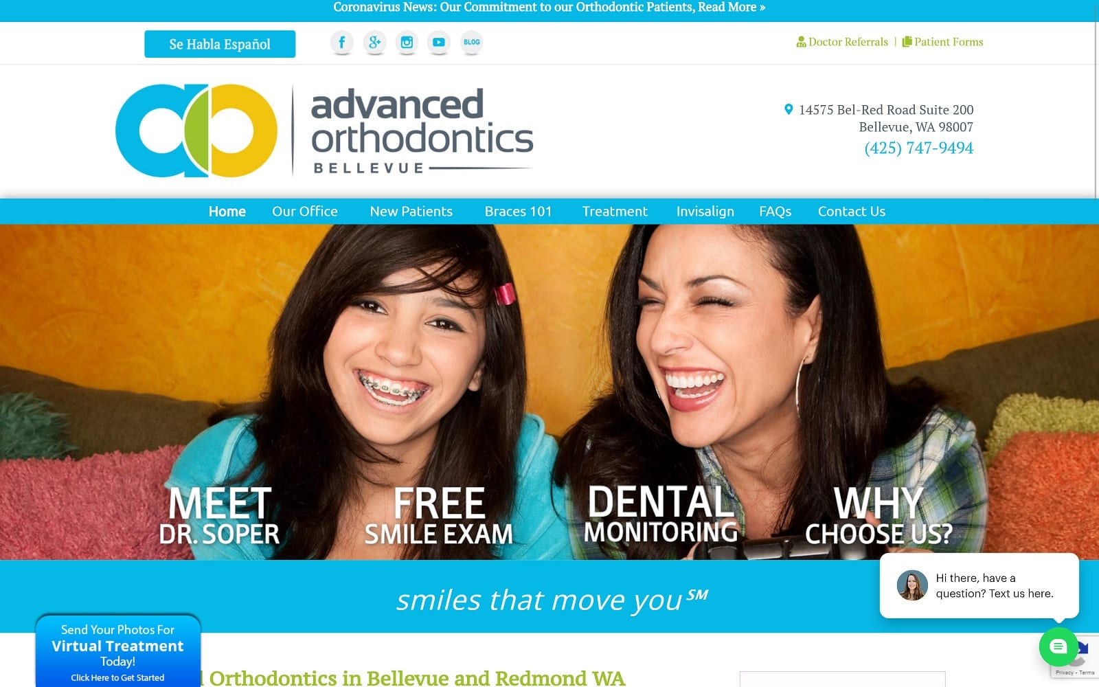 The Screenshot of Advanced Orthodontics : Bellevue Location advancedo.com Dr. Barton Soper Website