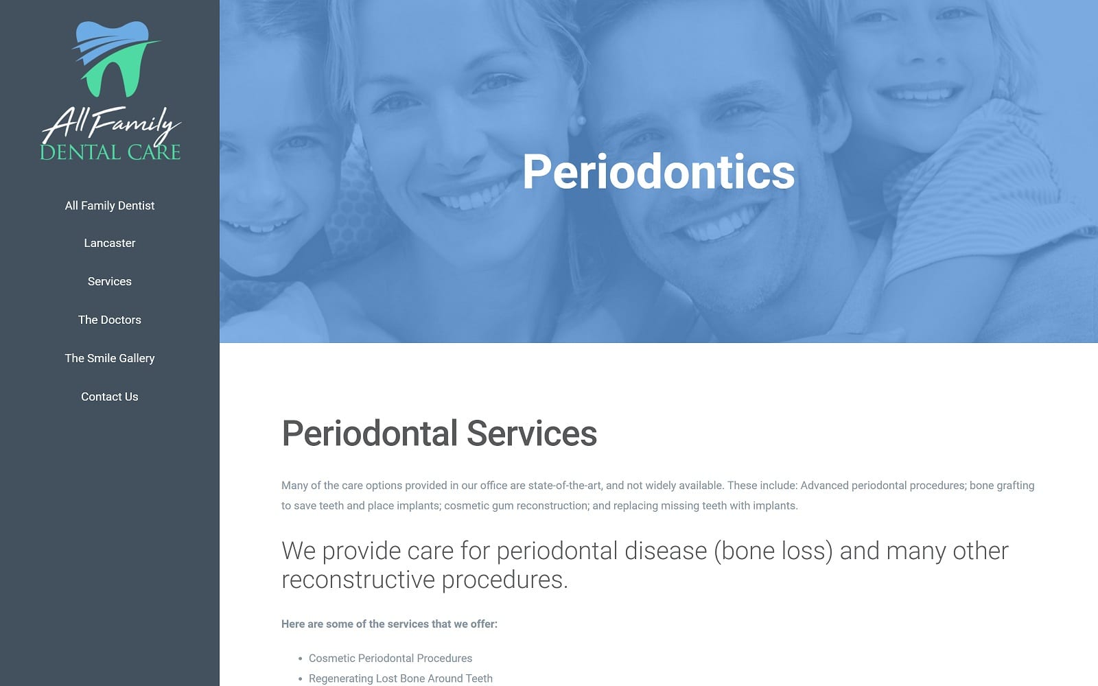 The Screenshot of All Family Dentistry - Porcelain Veneers & Root Canals Palmdale CA allfamilydentistlancaster.com Website
