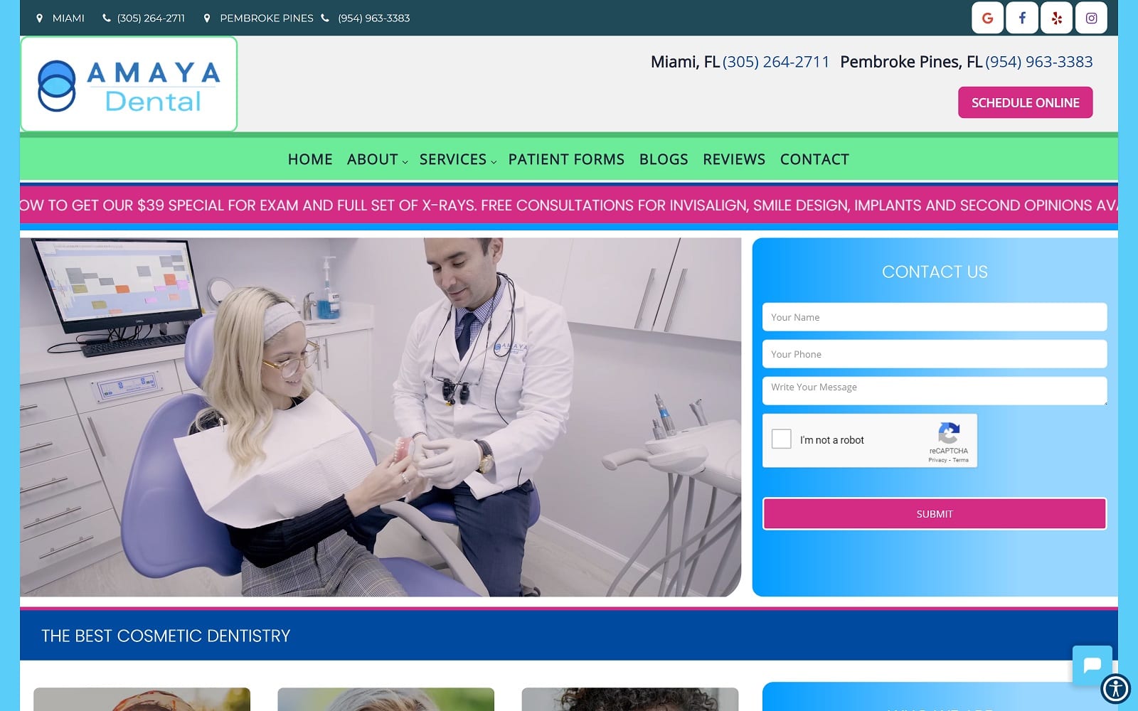 The Screenshot of Amaya Dental amayadental.com Website