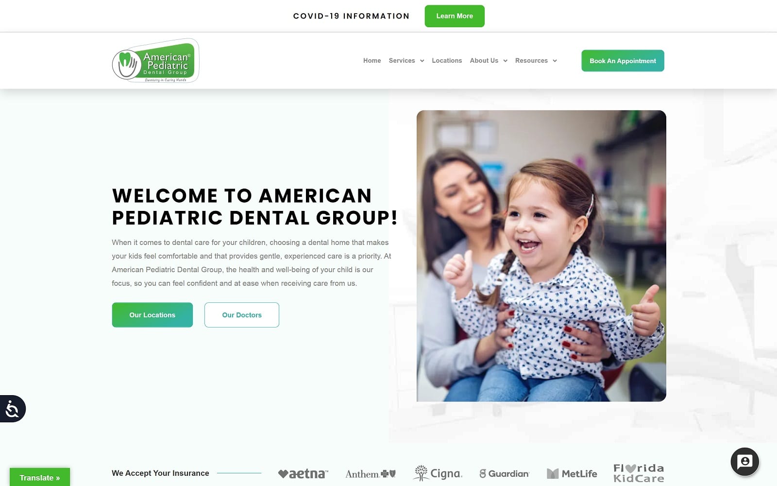 The Screenshot of American Pediatric Dental Group Pines americanpediatricdental.com Website
