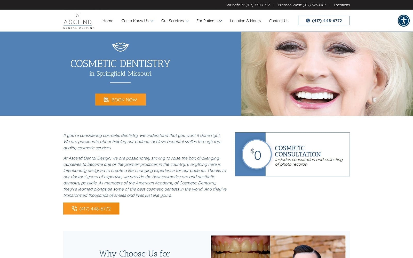 Website homepage screenshot of ascenddentaldesign.com