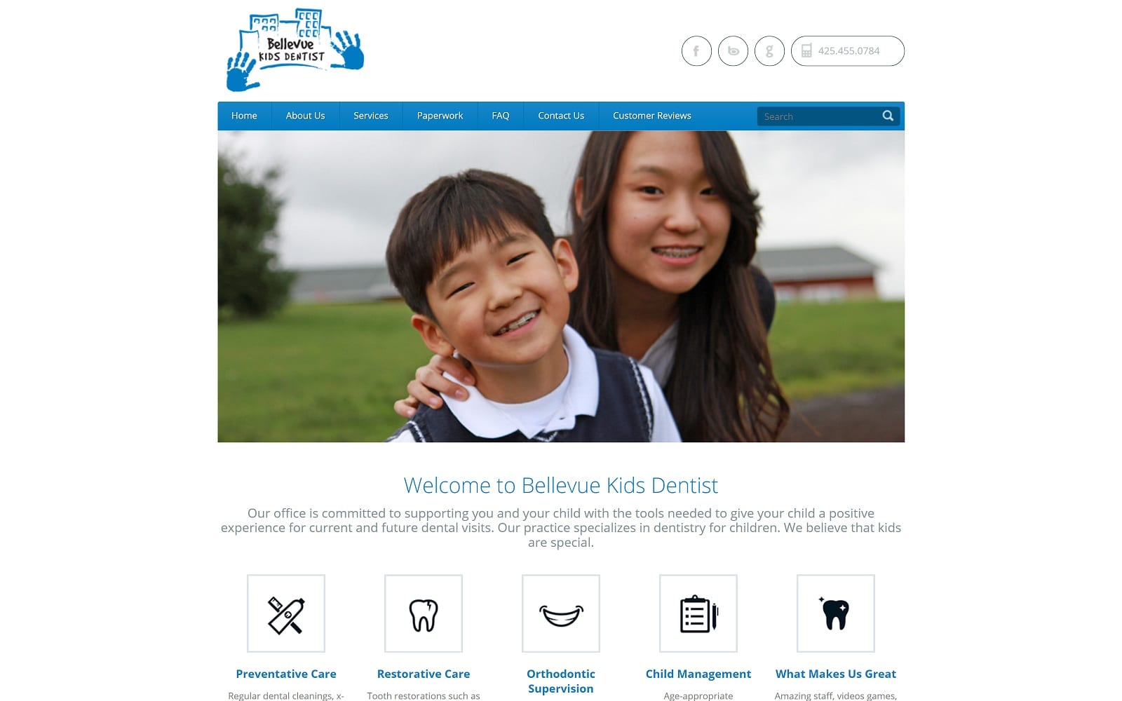 The Screenshot of Bellevue Kids Dentist bellevuekidsdentist.com Website