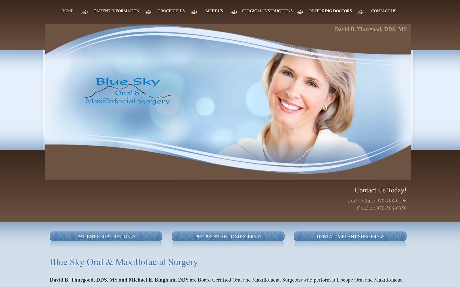 The Screenshot of Blue Sky Oral & Maxillofacial Surgery blueskyoms.com Website