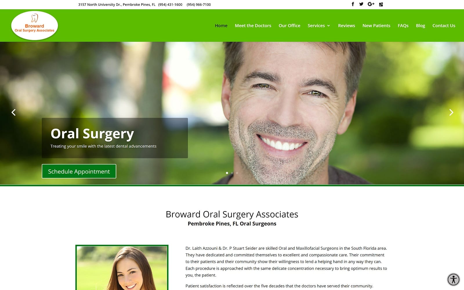Website homepage screenshot of browardoralsurgery.net