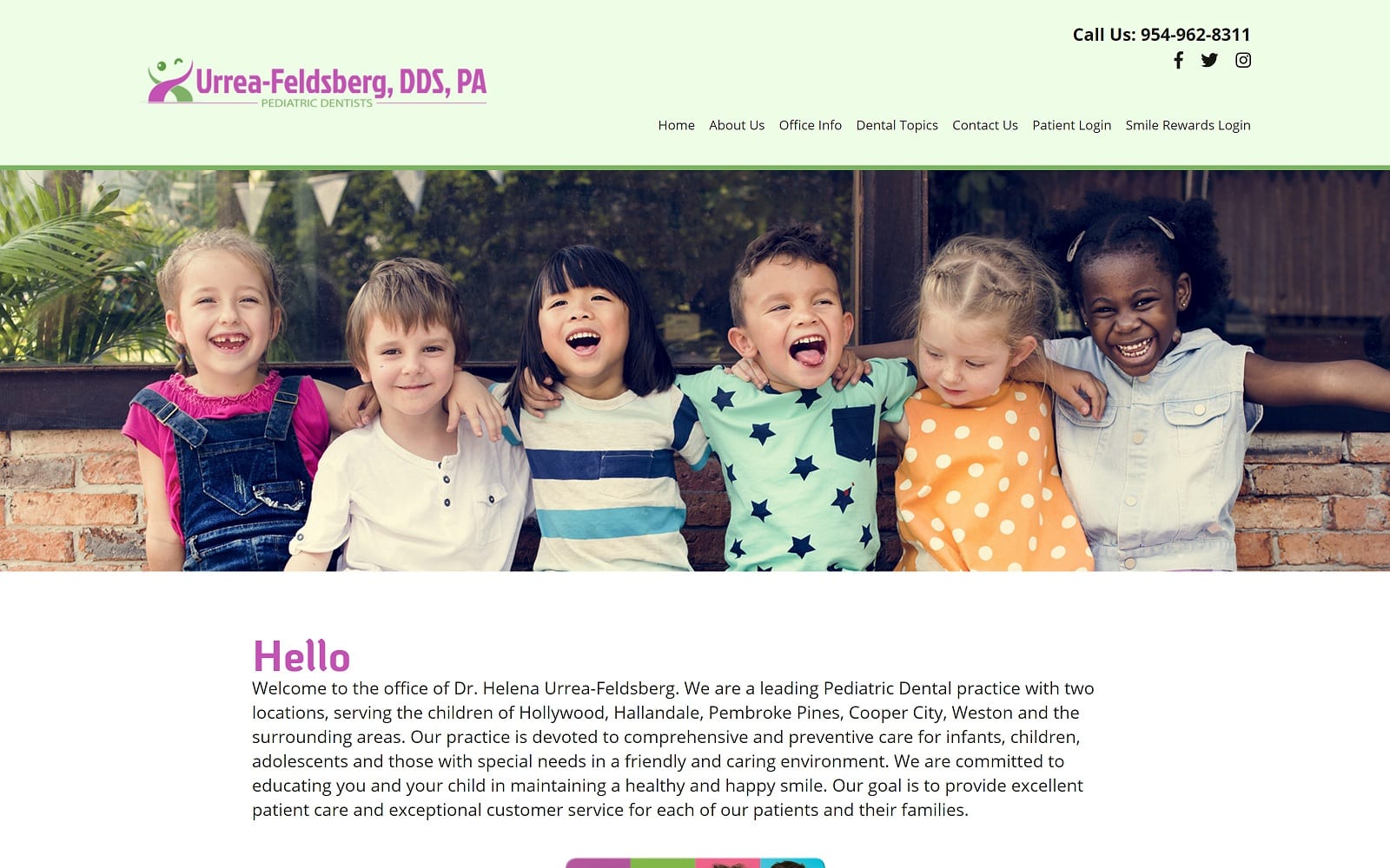 The Screenshot of Urrea-Feldsberg, DDS, PA- Broward Pediatric Dentist browardpediatricdentists.com Website