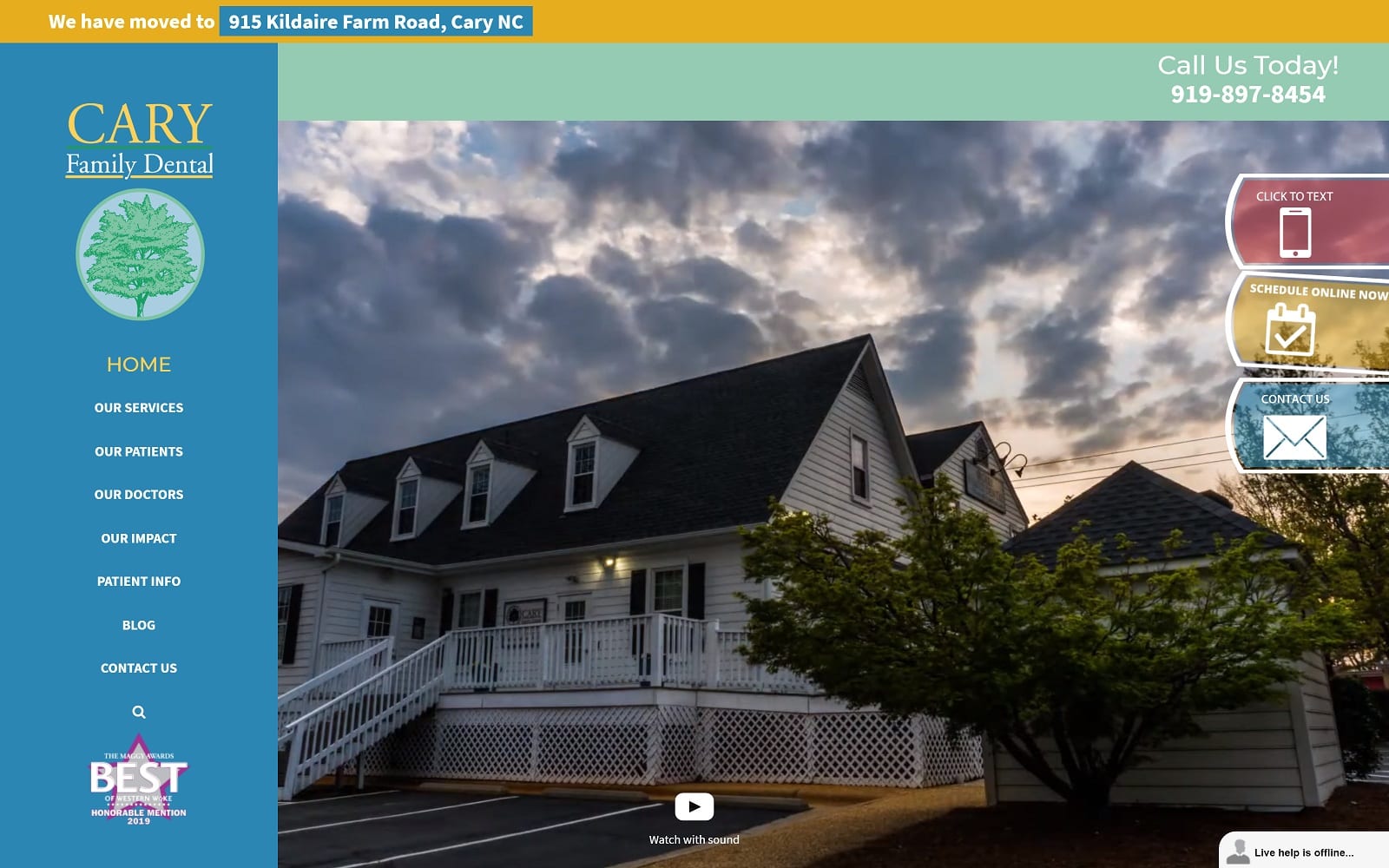 The Screenshot of Cary Family Dental - 1149 Kildaire carydental.com Website
