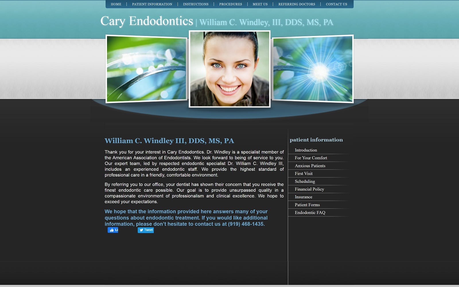 The Screenshot of Cary Endodontics caryendodontics.com Dr. William C. Windley Website