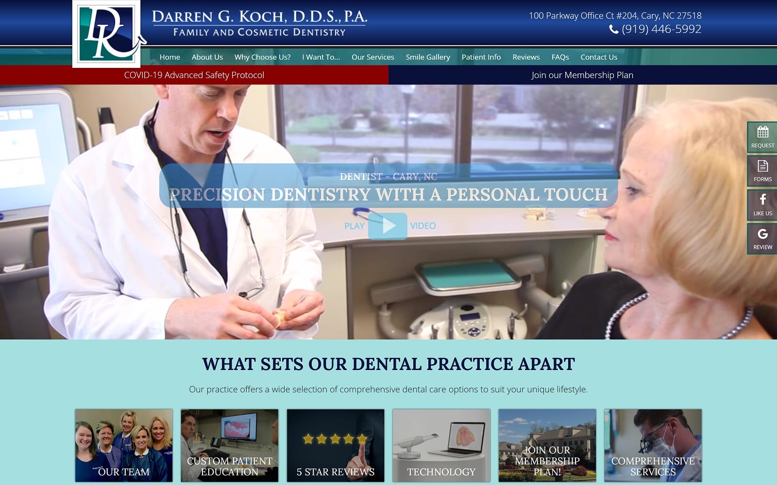 The Screenshot of Darren G. Koch, DDS, PA caryncdentist.com Website
