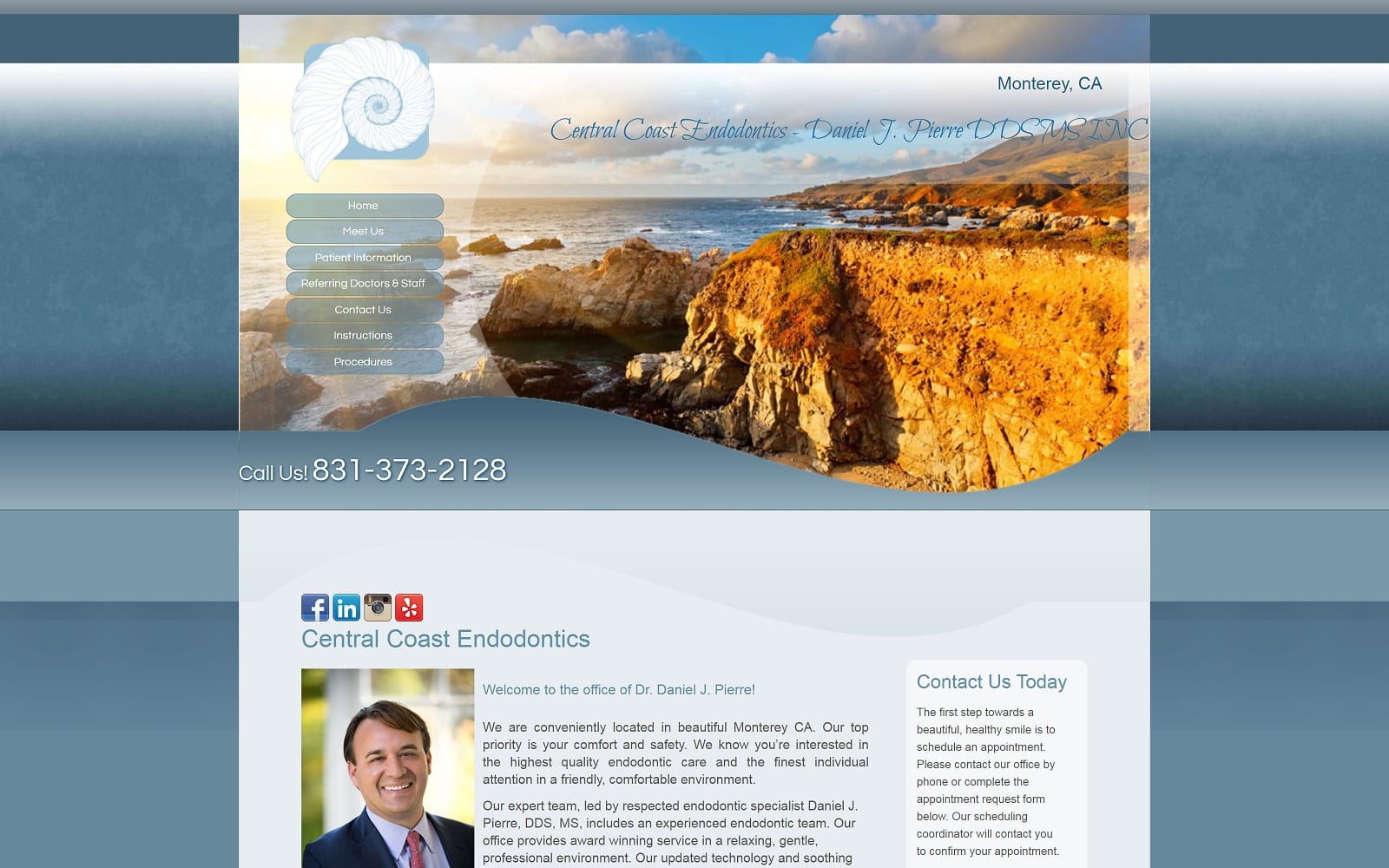 The Screenshot of Central Coast Endodontics centralcoastendodontics.com Dr. Daniel J. Pierre Website