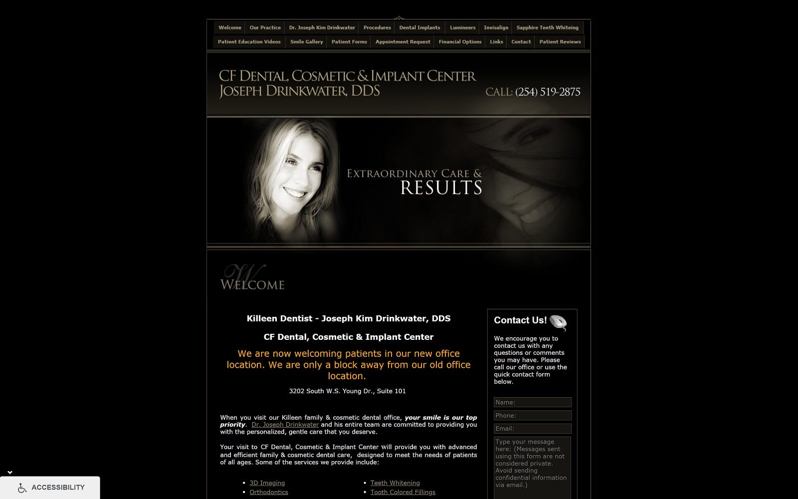 The Screenshot of Central Family Dentalcentralfamilydental.com Dr. Joseph Drinkwater Website