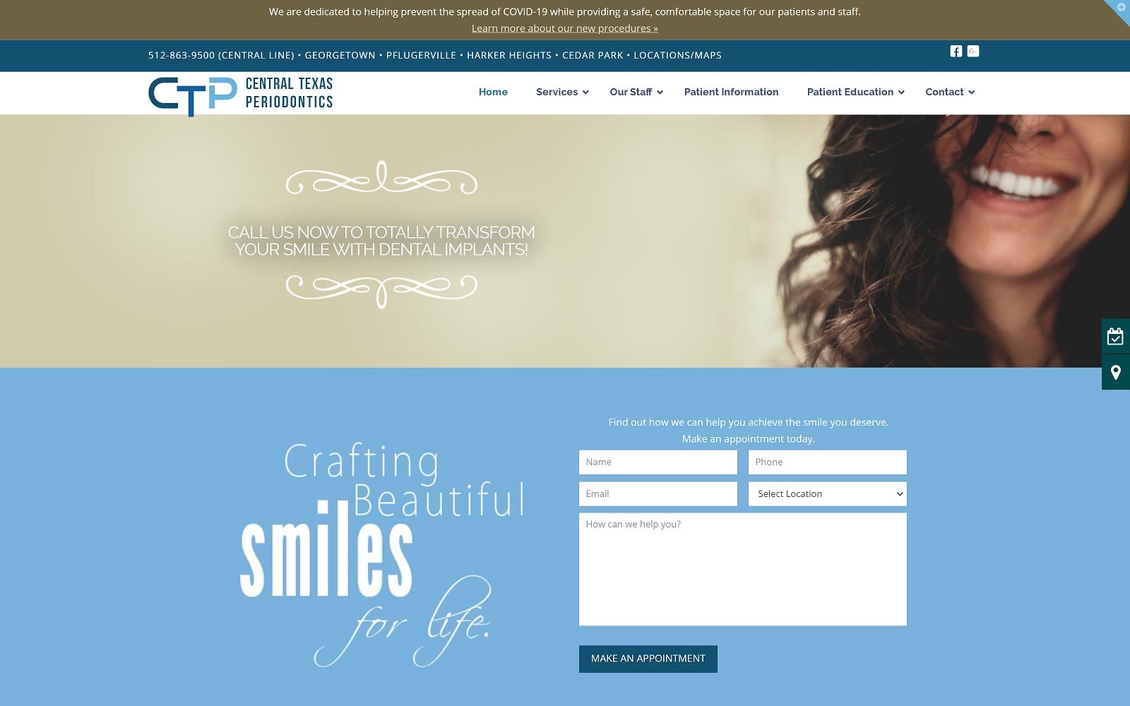 The Screenshot of Central Texas Periodontics centraltexasperio.com Website
